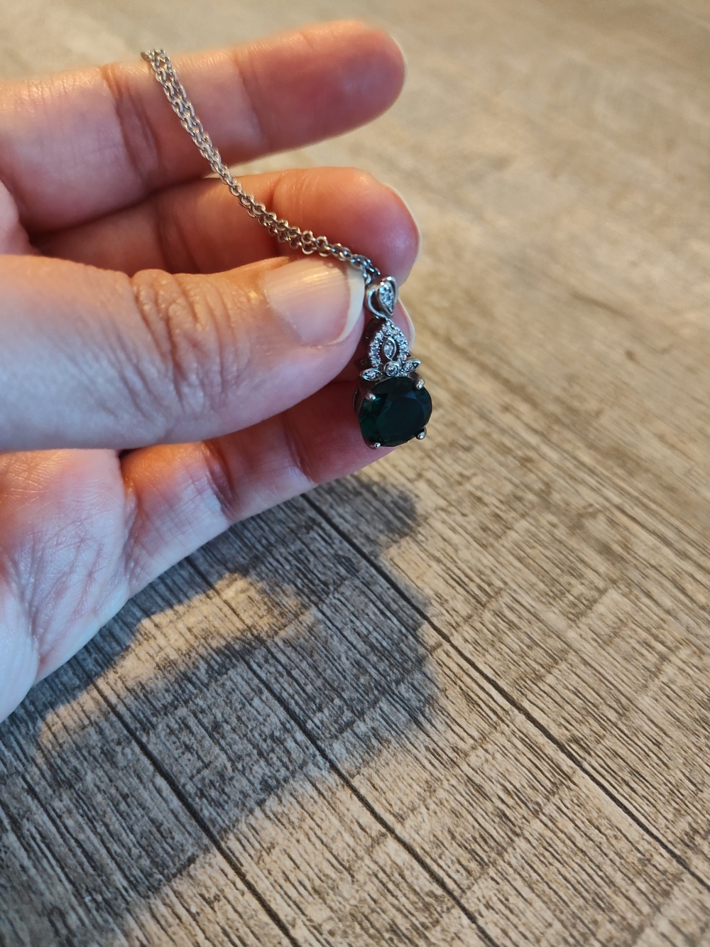 Sterling Silver Emerald Drop Pendant Necklace - Green_ 18 Inches. - Picture 5 of 11